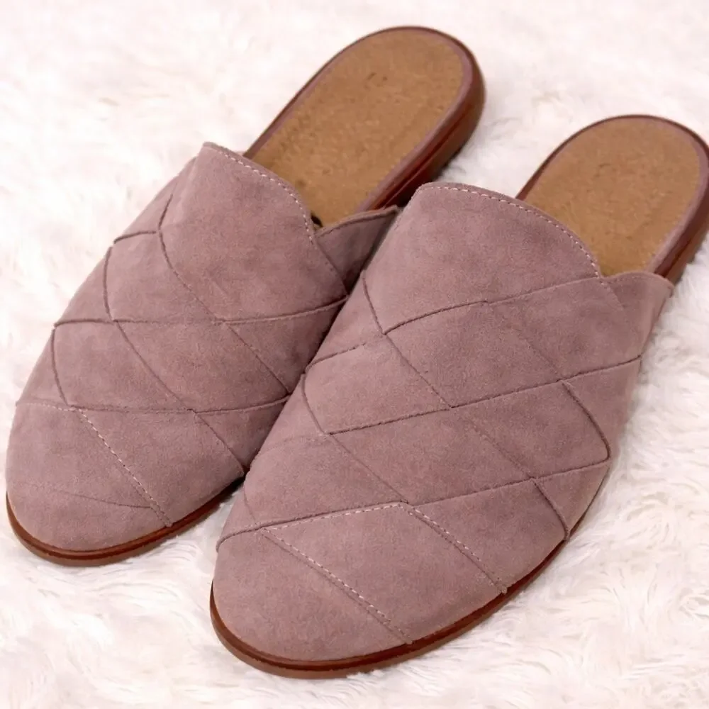 Seychelles‎ woven quilted minimalist chic suede mules soft blush/taupe size 7